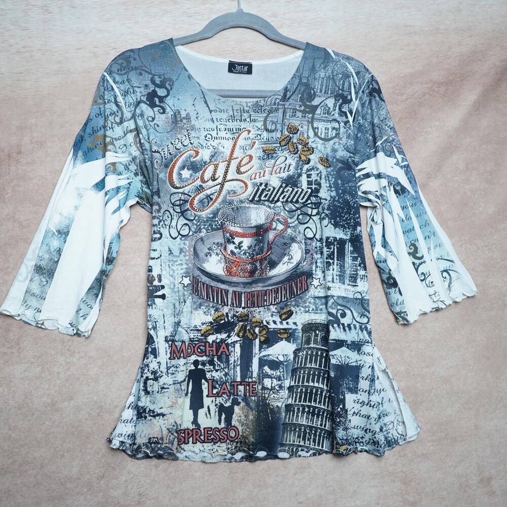 Jostar Coffee Graphic Tunic Top Large Y2K
